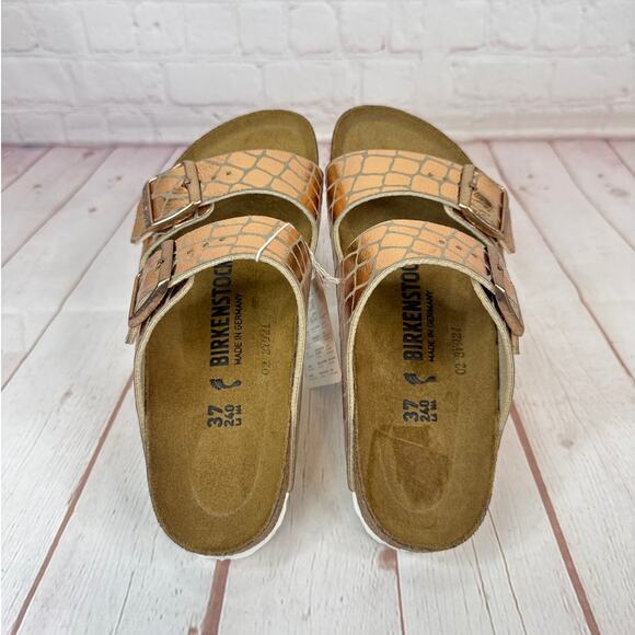 Birkenstock Arizona Gator Gleam Two Strap Copper Sandals Mens Sz 4/Women’s Sz 6 - Picture 7 of 9